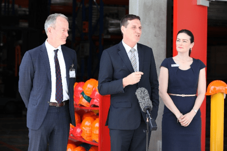 From left the Geological Survey of Queensland’s Chief Government Geologist, Tony Knight, Minister for Natural Resources and Mines, Dr Anthony Lynham and State Member for Nudgee Ms Leanne Linard opening the new centre.